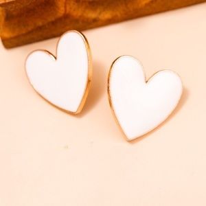 Large White and Gold Heart Earrings